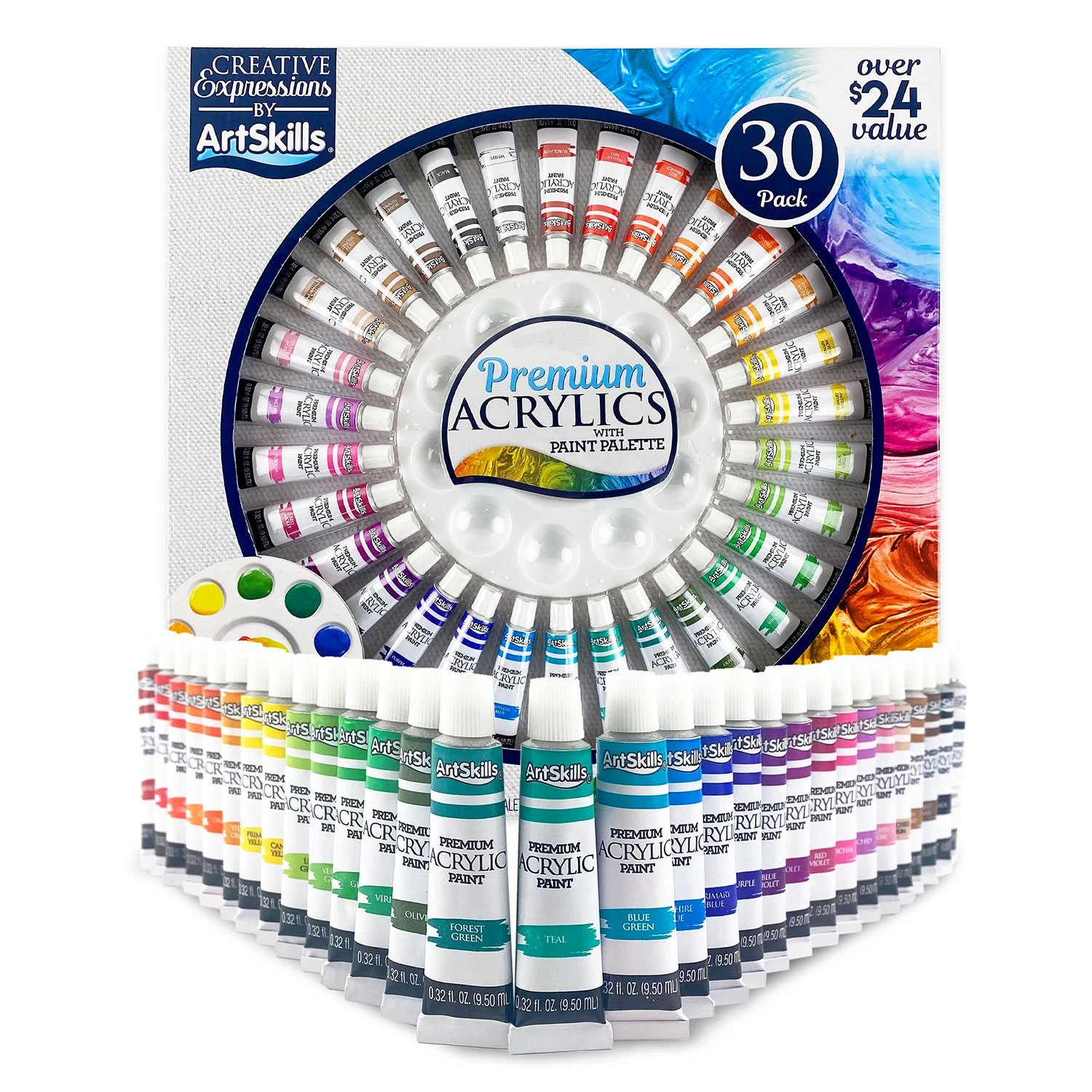 ArtSkills 30-Piece Premium Acrylic Paint Set with Paint Palette - Image 2