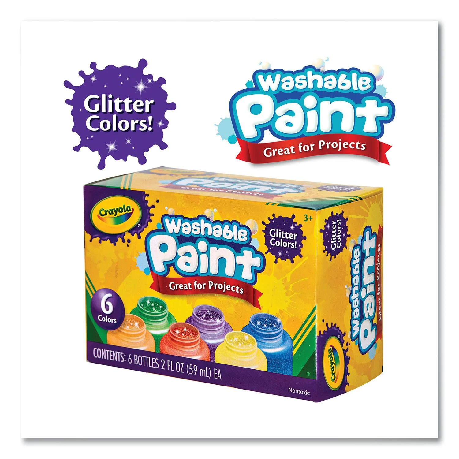 Crayola Washable Paint, Assorted Classic Colors, 2 oz Bottle, 6/Pack - Image 3