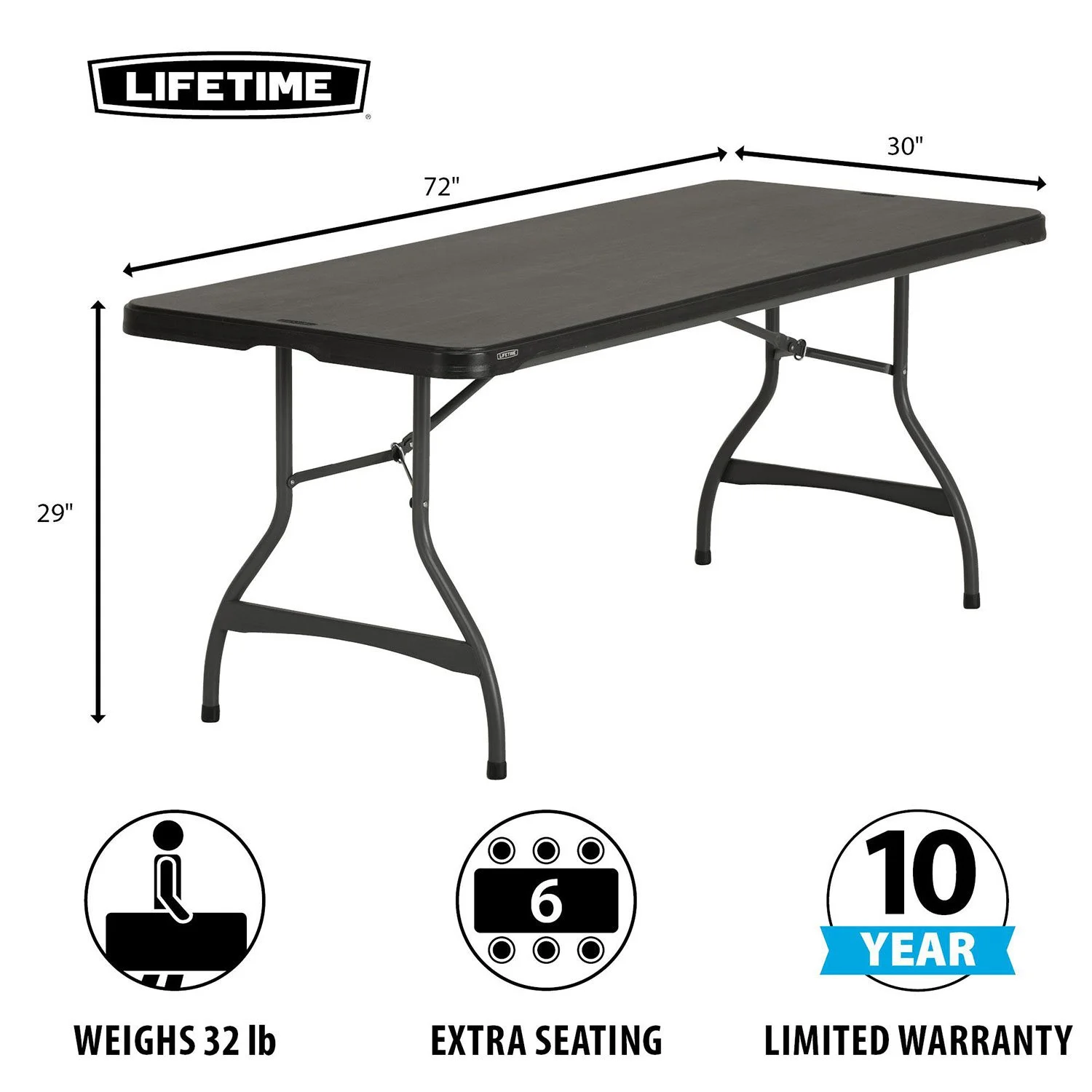 Lifetime 6' Commercial Grade Stacking Folding Table, Assorted Colors - Image 2